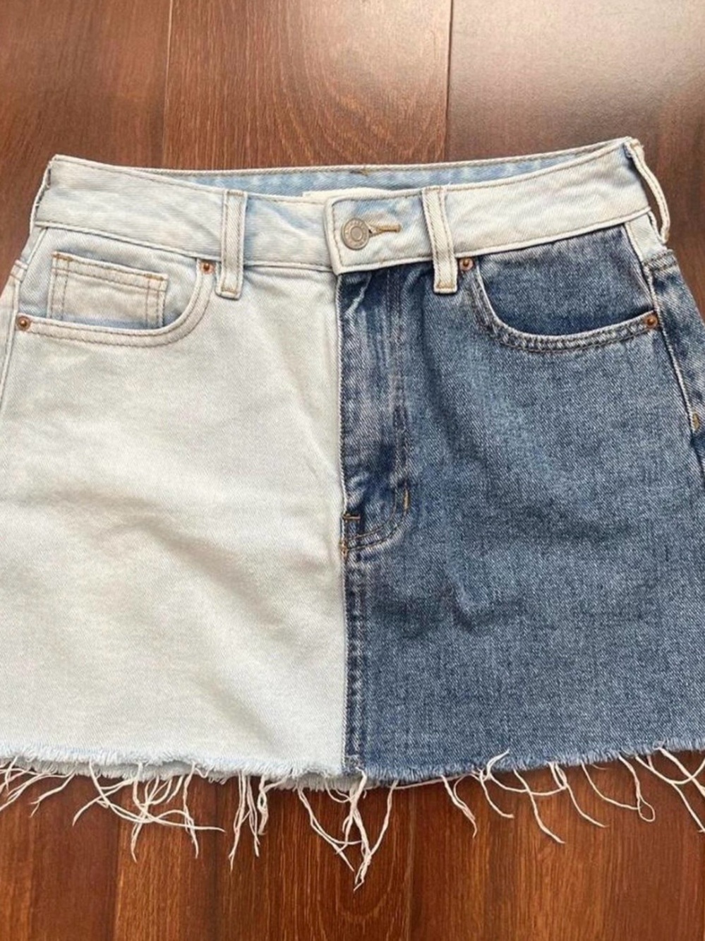 PacSun Two-Tone Light and Dark Denim Mini Skirt